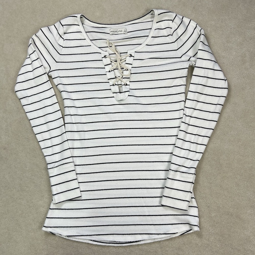 Abercrombie & Fitch Striped Long Sleeve Top Shirt Women's Large Ribbed